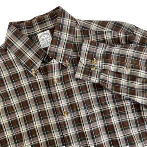 Mens Brooks Brothers Long Sleeve Button Down Shirt Sz M Non-Iron Brown Plaid